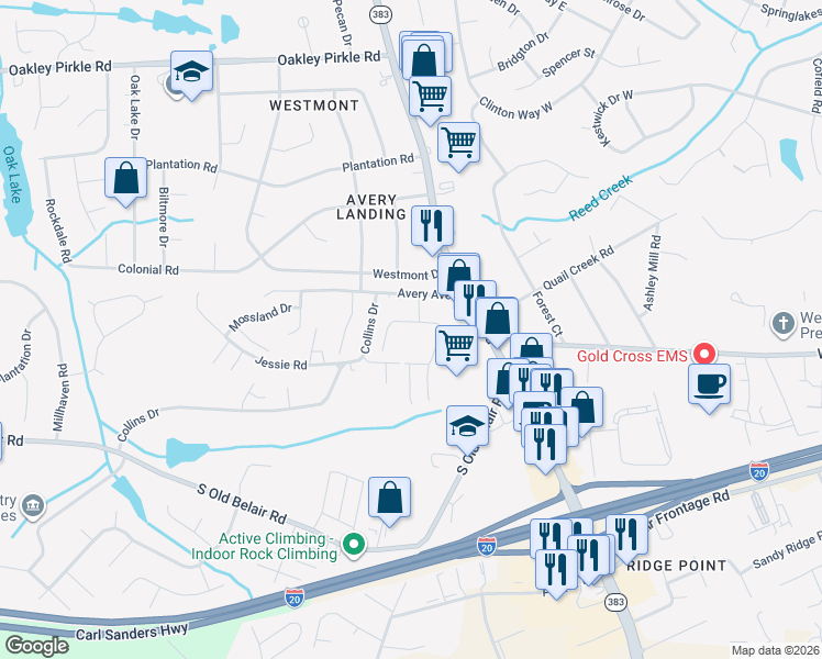 map of restaurants, bars, coffee shops, grocery stores, and more near 334 Avery Landing in Martinez