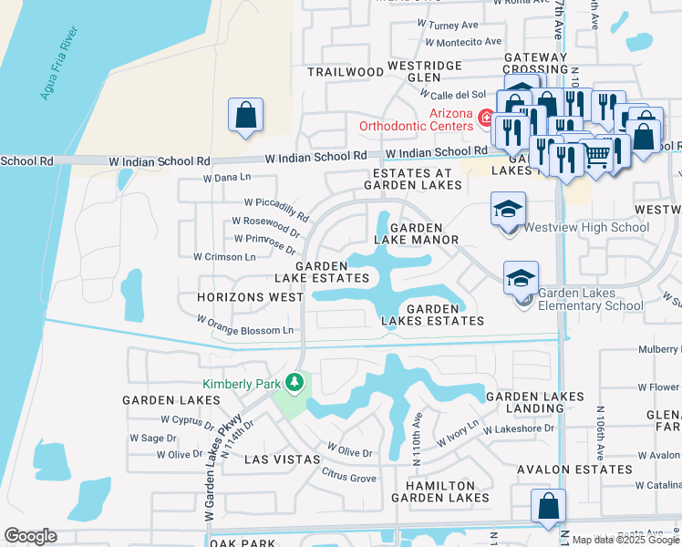 map of restaurants, bars, coffee shops, grocery stores, and more near 11136 West Ashbrook Place in Avondale