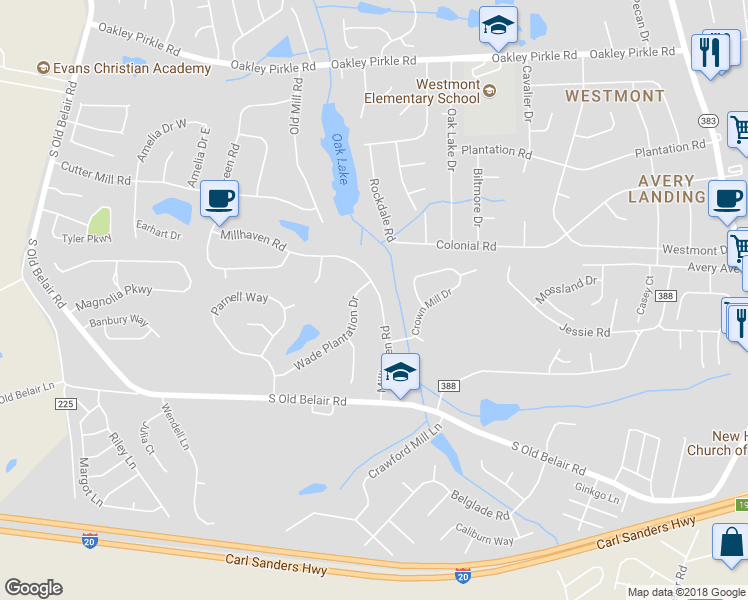 map of restaurants, bars, coffee shops, grocery stores, and more near 4616 Millhaven Road in Martinez