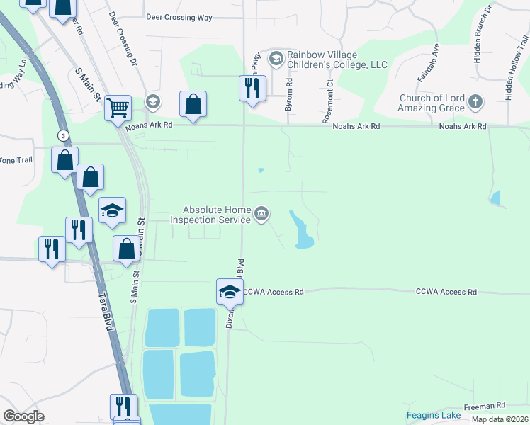 map of restaurants, bars, coffee shops, grocery stores, and more near 1868 Lake Ridge Court in Jonesboro