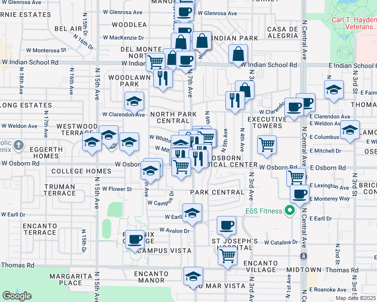 map of restaurants, bars, coffee shops, grocery stores, and more near 3437 North 7th Avenue in Phoenix