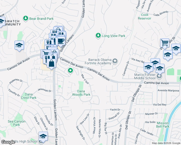 map of restaurants, bars, coffee shops, grocery stores, and more near 9 Terraza Del Mar in Dana Point