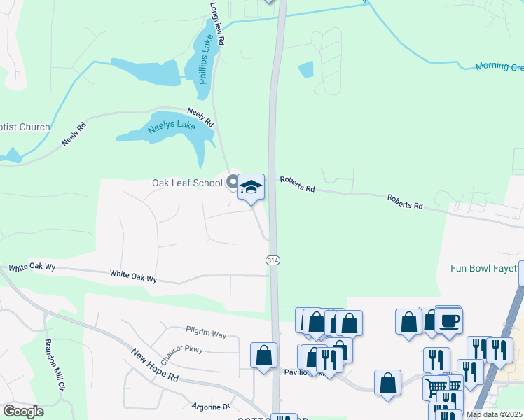 map of restaurants, bars, coffee shops, grocery stores, and more near 135 Longview Road in Fayetteville