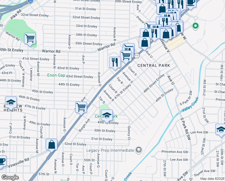 map of restaurants, bars, coffee shops, grocery stores, and more near 4612 Court R in Birmingham