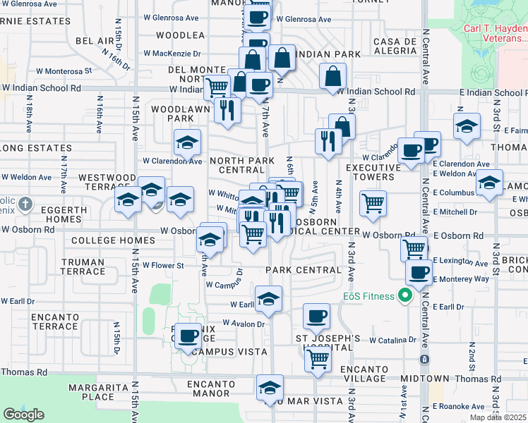 map of restaurants, bars, coffee shops, grocery stores, and more near 3437 North 7th Avenue in Phoenix