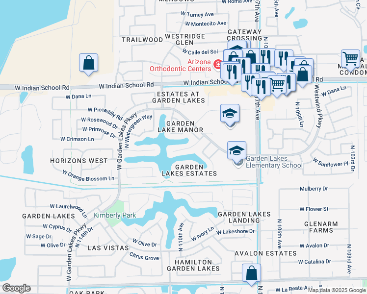 map of restaurants, bars, coffee shops, grocery stores, and more near 10938 West Poinsettia Drive in Avondale