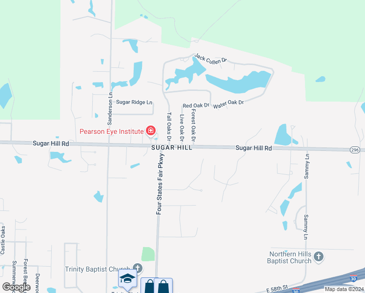 map of restaurants, bars, coffee shops, grocery stores, and more near 3465 Sugar Hill Road in Texarkana
