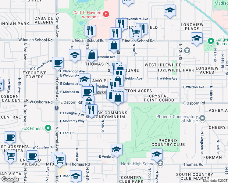 map of restaurants, bars, coffee shops, grocery stores, and more near 3547 North 7th Street in Phoenix