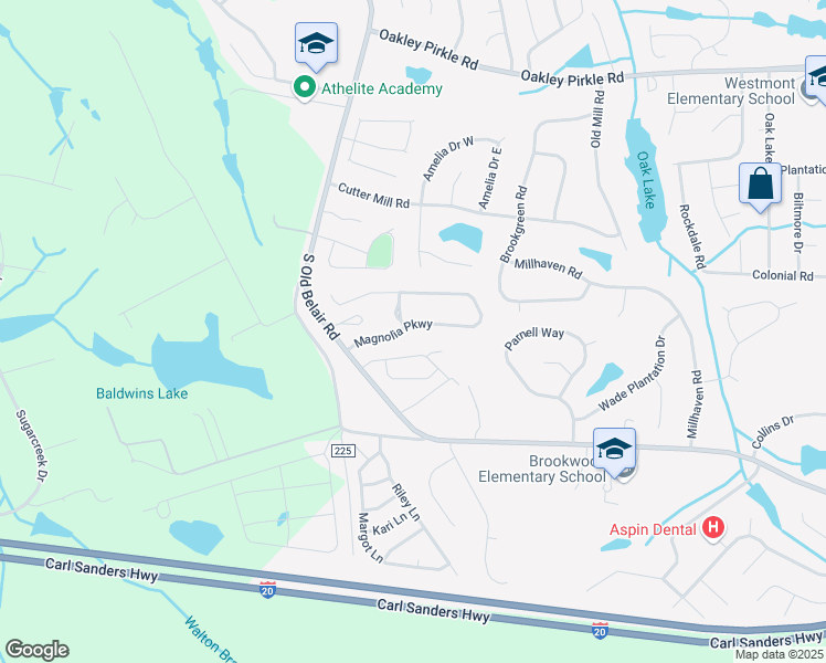 map of restaurants, bars, coffee shops, grocery stores, and more near 2024 Magnolia Parkway in Grovetown