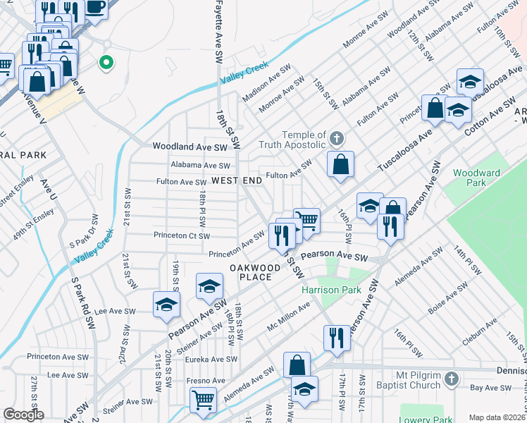 map of restaurants, bars, coffee shops, grocery stores, and more near 541 17th Street Southwest in Birmingham