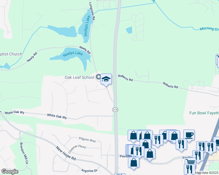 map of restaurants, bars, coffee shops, grocery stores, and more near 135 Longview Road in Fayetteville