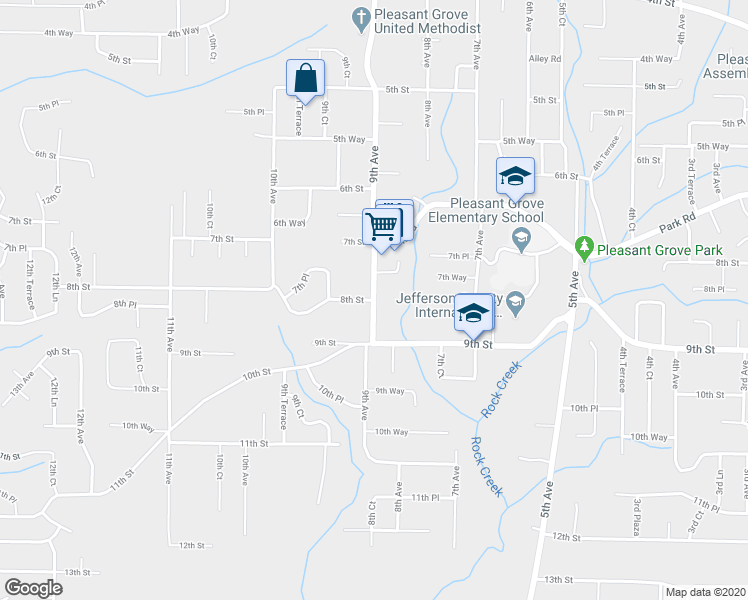 map of restaurants, bars, coffee shops, grocery stores, and more near 8th Street in Pleasant Grove