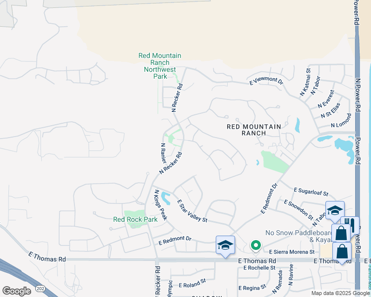 map of restaurants, bars, coffee shops, grocery stores, and more near 4031 North Recker Road in Mesa