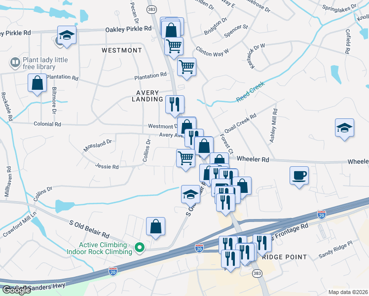 map of restaurants, bars, coffee shops, grocery stores, and more near 344 Avery Landing in Martinez