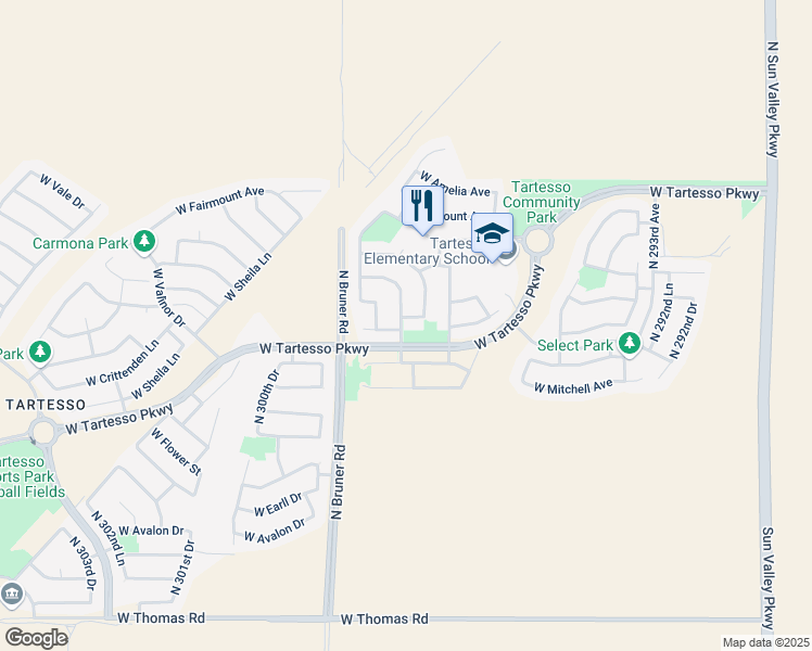 map of restaurants, bars, coffee shops, grocery stores, and more near 29791 West Columbus Avenue in Buckeye
