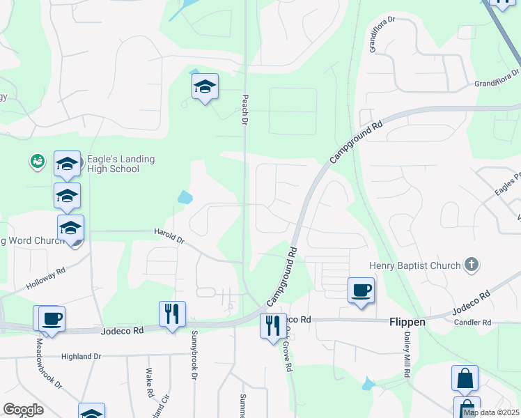 map of restaurants, bars, coffee shops, grocery stores, and more near 704 Winbrook Drive in McDonough