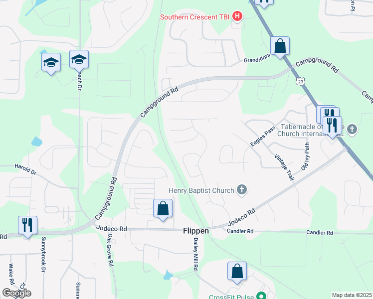 map of restaurants, bars, coffee shops, grocery stores, and more near 629 Addison Way in McDonough