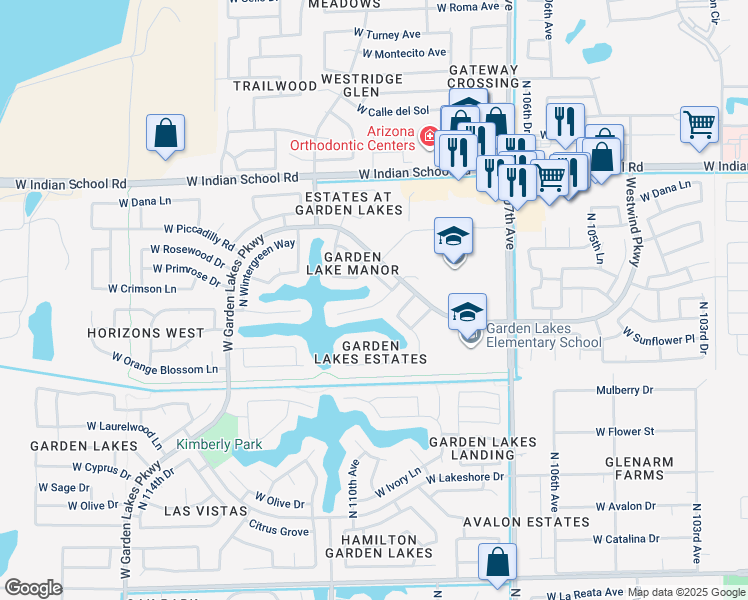 map of restaurants, bars, coffee shops, grocery stores, and more near 10938 West Poinsettia Drive in Avondale