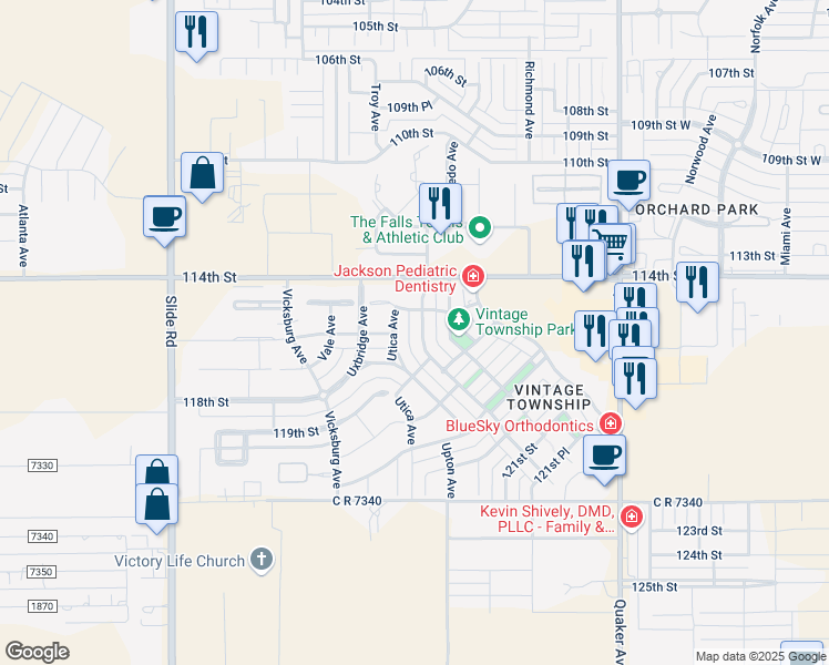 map of restaurants, bars, coffee shops, grocery stores, and more near 11508 Topeka Avenue in Lubbock