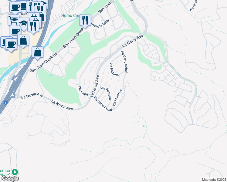 map of restaurants, bars, coffee shops, grocery stores, and more near 27525 Paseo Mimosa in San Juan Capistrano