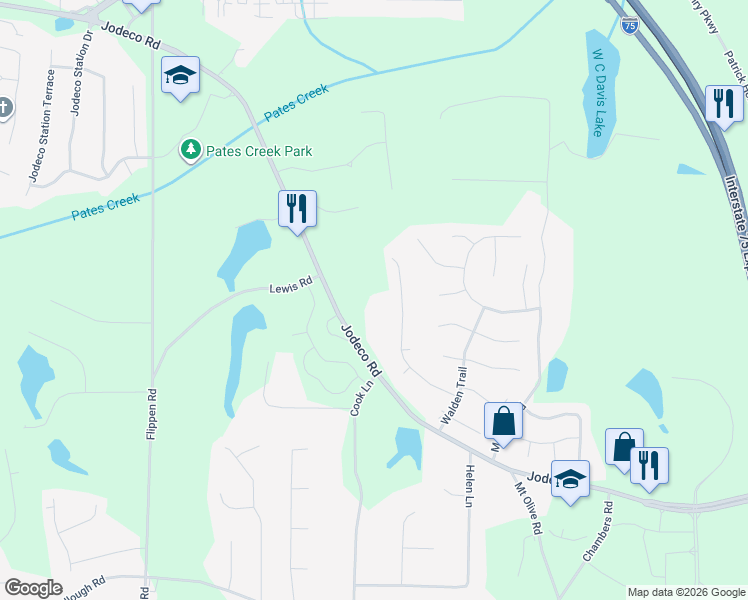 map of restaurants, bars, coffee shops, grocery stores, and more near 1680 Jodeco Road in Stockbridge