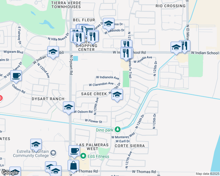 map of restaurants, bars, coffee shops, grocery stores, and more near 12812 West Weldon Avenue in Avondale