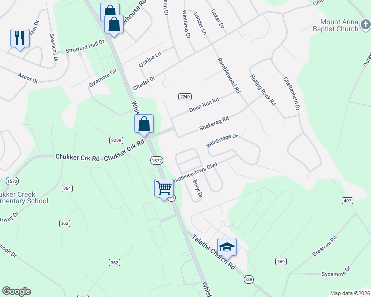 map of restaurants, bars, coffee shops, grocery stores, and more near 185 Long Creek Dr in Aiken