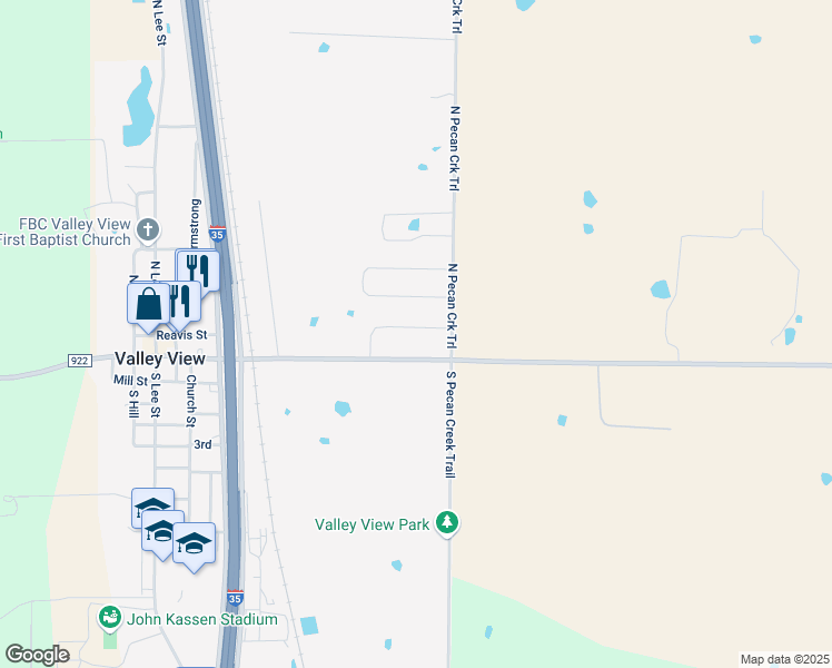 map of restaurants, bars, coffee shops, grocery stores, and more near 306 Monterrey Trail in Valley View