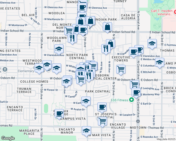 map of restaurants, bars, coffee shops, grocery stores, and more near 3437 North 7th Avenue in Phoenix