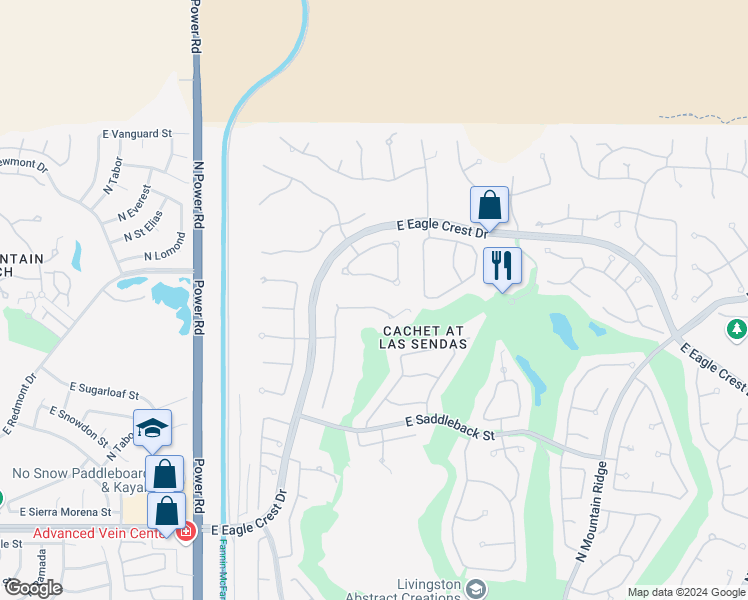 map of restaurants, bars, coffee shops, grocery stores, and more near 4048 North Pinnacle Hills Circle in Mesa