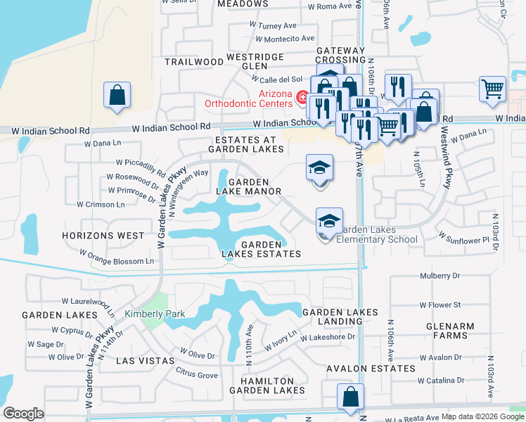 map of restaurants, bars, coffee shops, grocery stores, and more near 10938 West Poinsettia Drive in Avondale