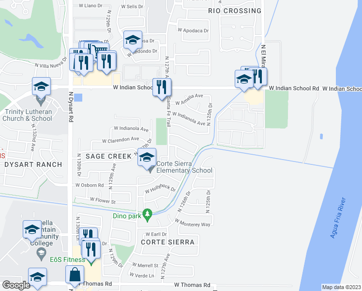 map of restaurants, bars, coffee shops, grocery stores, and more near 12630 West Whitton Avenue in Avondale