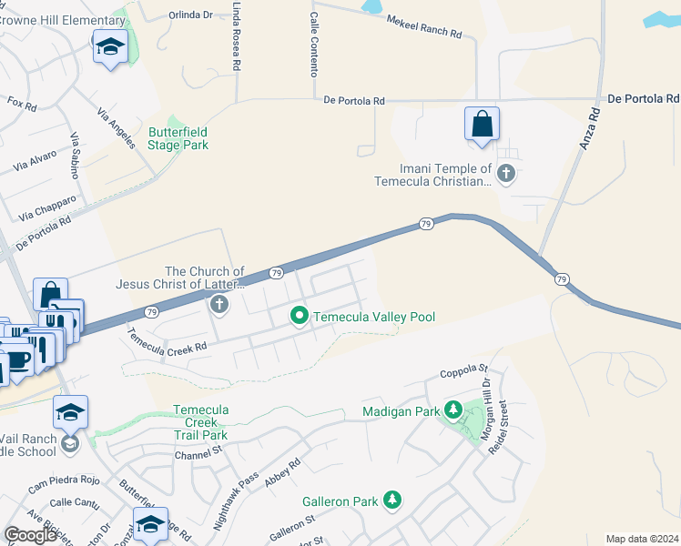 map of restaurants, bars, coffee shops, grocery stores, and more near 34029 Tuscan Creek Way in Temecula