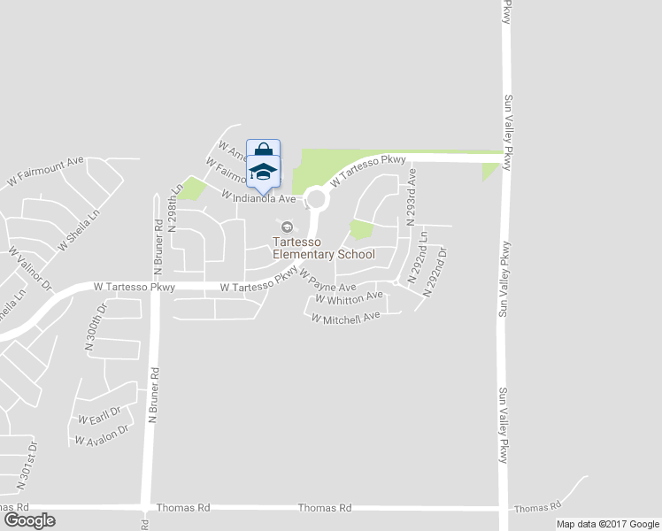 map of restaurants, bars, coffee shops, grocery stores, and more near 3720 North 295th Avenue in Buckeye