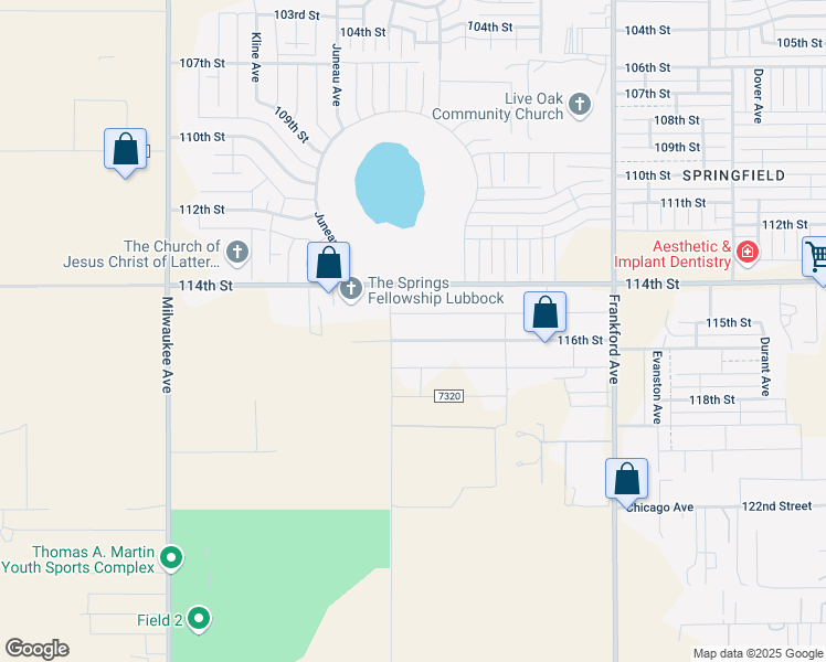 map of restaurants, bars, coffee shops, grocery stores, and more near 6016 116th Street in Lubbock