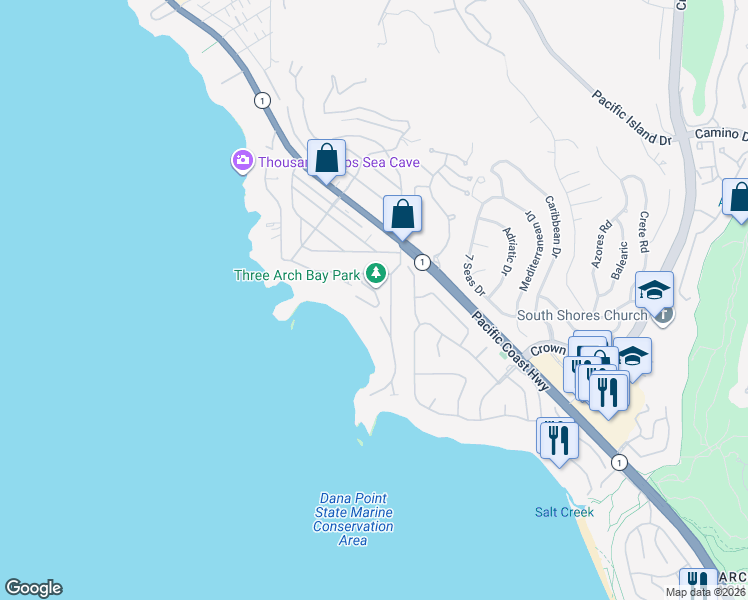 map of restaurants, bars, coffee shops, grocery stores, and more near 14 Bay Drive in Laguna Beach