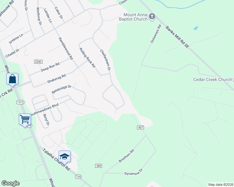 map of restaurants, bars, coffee shops, grocery stores, and more near 252 Cheltenham Drive in Aiken