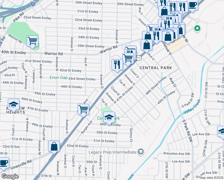 map of restaurants, bars, coffee shops, grocery stores, and more near 4612 Court R in Birmingham