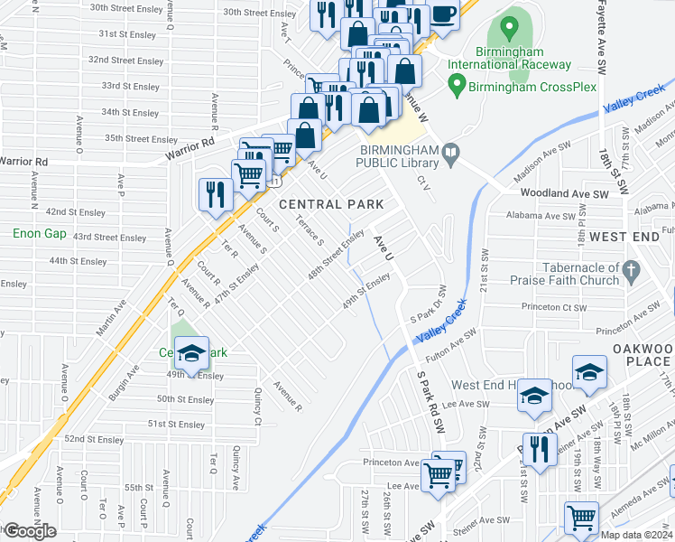 map of restaurants, bars, coffee shops, grocery stores, and more near 4812 Terrace South in Birmingham