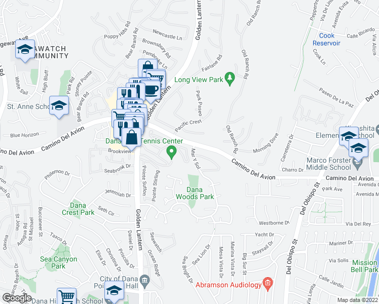 map of restaurants, bars, coffee shops, grocery stores, and more near 4 Logo Vista in Dana Point