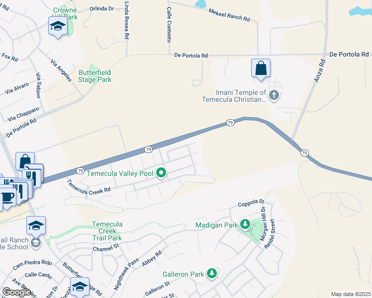 map of restaurants, bars, coffee shops, grocery stores, and more near 34039 Tuscan Creek Way in Temecula