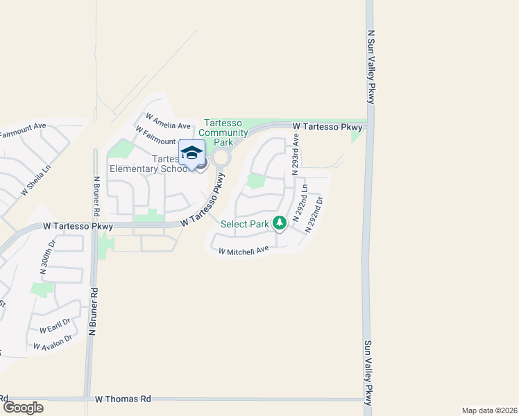 map of restaurants, bars, coffee shops, grocery stores, and more near 29426 West Columbus Avenue in Buckeye