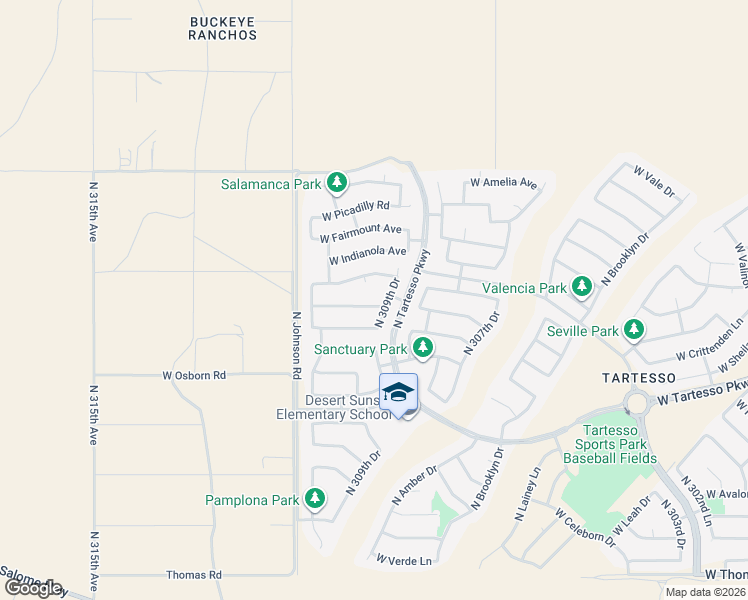 map of restaurants, bars, coffee shops, grocery stores, and more near 30934 West Columbus Avenue in Buckeye