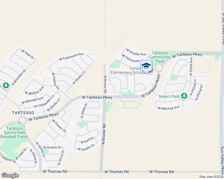 map of restaurants, bars, coffee shops, grocery stores, and more near 29858 West Columbus Avenue in Buckeye