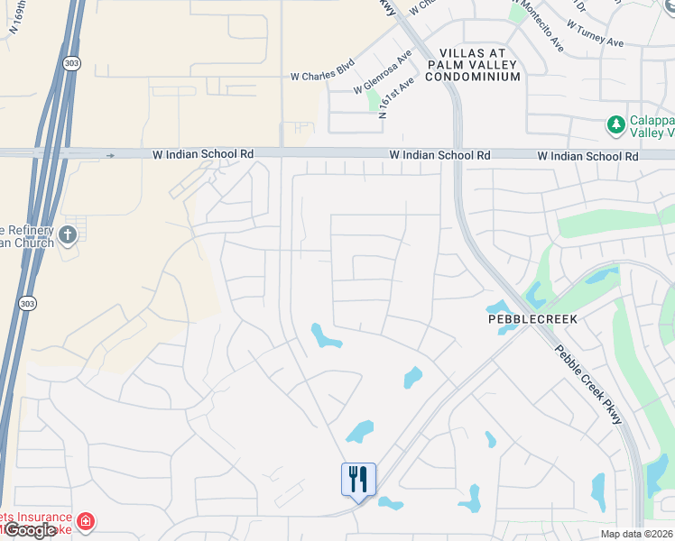 map of restaurants, bars, coffee shops, grocery stores, and more near 3731 North 162nd Avenue in Goodyear