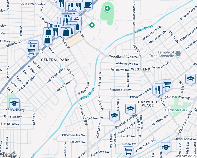 map of restaurants, bars, coffee shops, grocery stores, and more near 512 21st Street Southwest in Birmingham