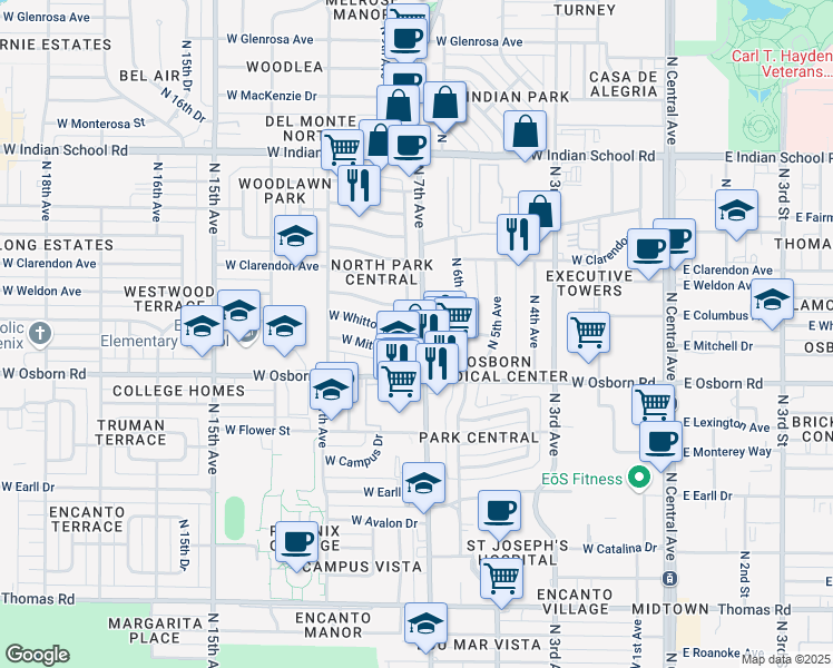 map of restaurants, bars, coffee shops, grocery stores, and more near 3437 North 7th Avenue in Phoenix