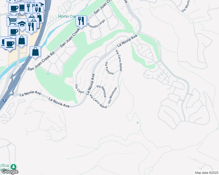 map of restaurants, bars, coffee shops, grocery stores, and more near 27525 Paseo Mimosa in San Juan Capistrano