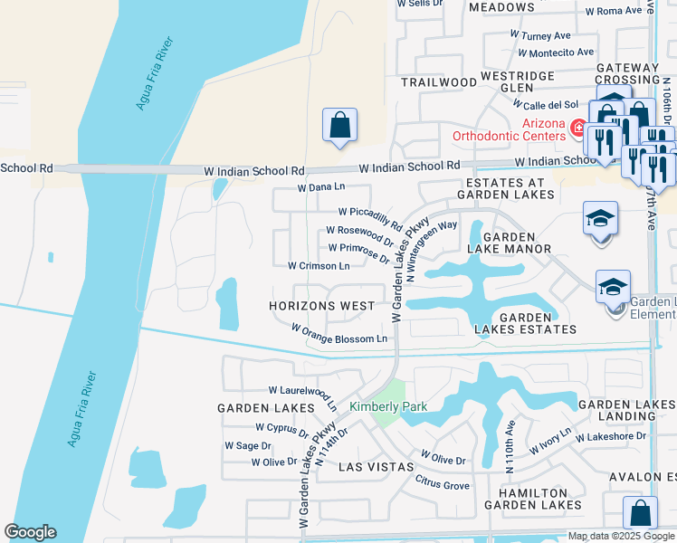 map of restaurants, bars, coffee shops, grocery stores, and more near 11403 West Crimson Lane in Avondale