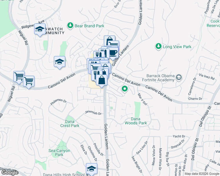 map of restaurants, bars, coffee shops, grocery stores, and more near 26 Terra Vista in Dana Point